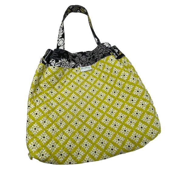 Vera Bradley Tote Baroque Shoulder Bag Black Gray Yellow White Print Medium - Picture 3 of 10